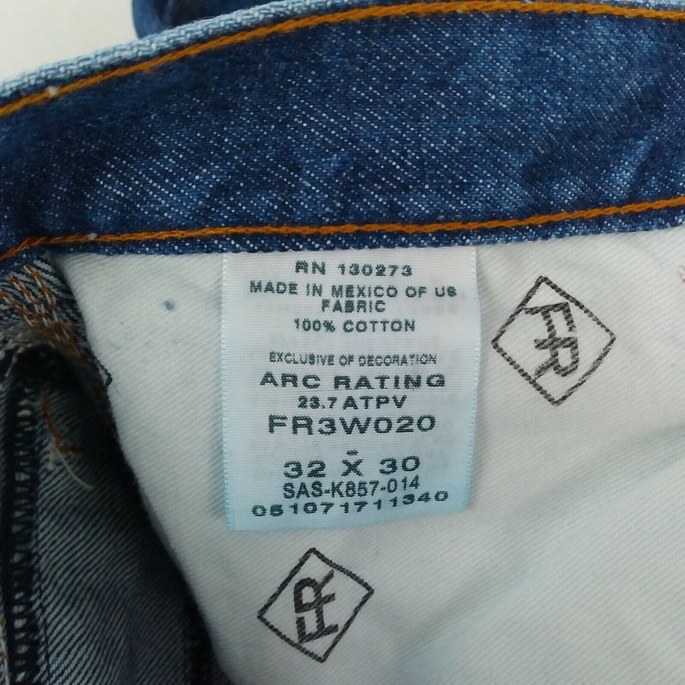 Wrangler FR Fire Resistant Riggs Workwear Carpenter Blue Cotton Jeans Size 32x30 - Picture 7 of 8
